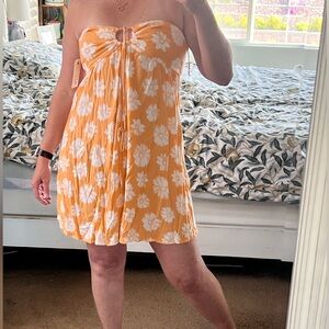 Billabong Orange and White Strapless Sundress